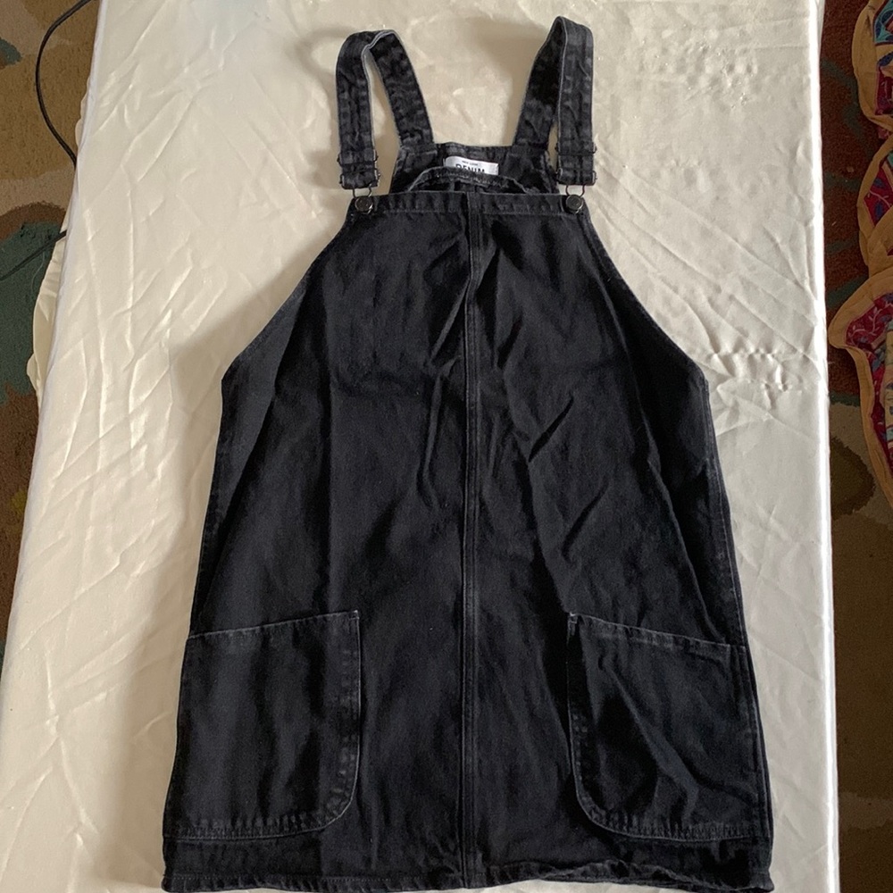 New Look denim black overall mini dress
